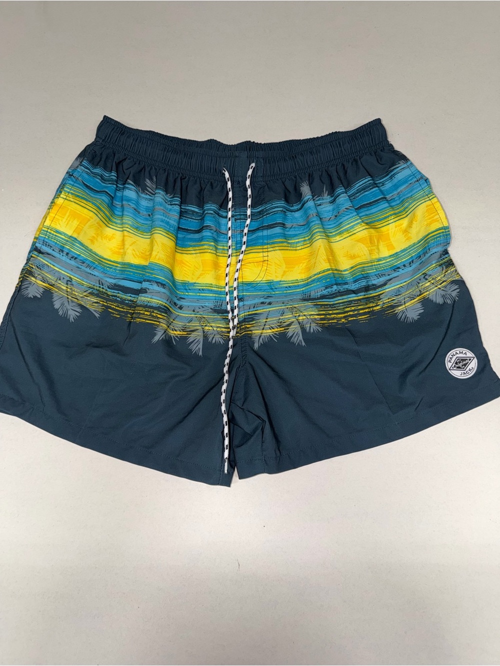 Men's Panama Jack Blue Tropical Stripe Swim Trunks